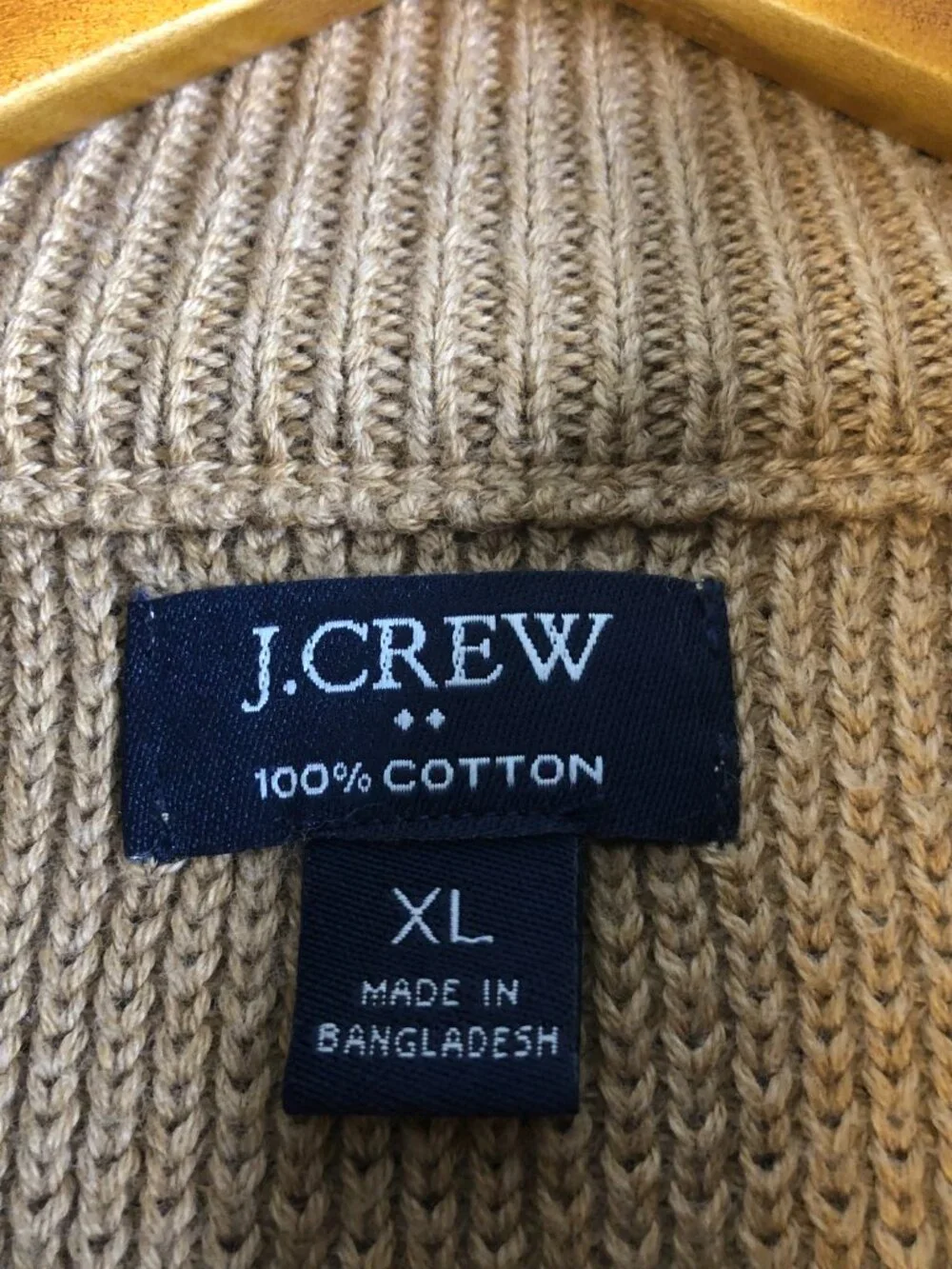 J. Crew Sweater Mens XL Tan 1/4 Zip Honeycomb Knit Pullover Long Sleeve Cotton